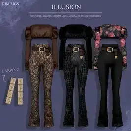 Illusion Clothes Set for Female (Crop Top/ Pants/ Versace Earrings) [ALPHA]