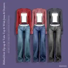 Ribbed Knit Zip-Up, Tube Top, Wide Jeans, and Drawers - Women's Fashion Collection