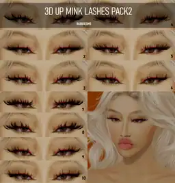 3D Up Mink Lashes Pack 2 by BaddieSims - Eyelashes for Females