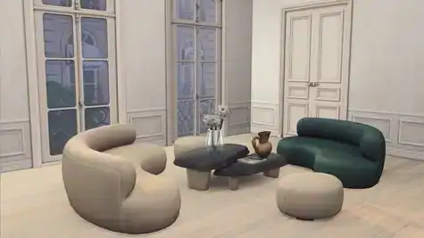 Paris Inspired Living Room Set ( Curved Sofas / Flower Vase / Rococo Wall / Table ) [MM]