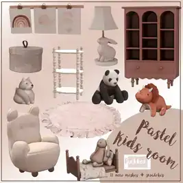 Pastel Kids Room Set (Chair/ Storage/ Cabinet/ Toys/ Decor/ Rug/ Lamp) [Alpha]