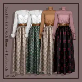 Gucci Skirt, V-Neck Blouse, and Turtleneck: Women's Fashion Collection