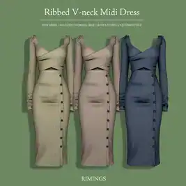 Ribbed V-Neck Midi Dress for Women