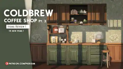 Coffee Shop Themed Furniture Set (Bar / Counter / Island / Stool / Table / Cups)