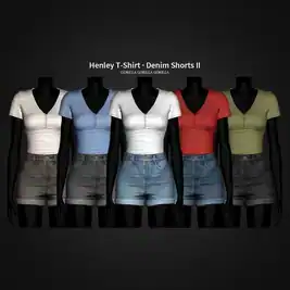 Henley T-Shirt and Denim Shorts II by GorillaX3 - Women's Clothing