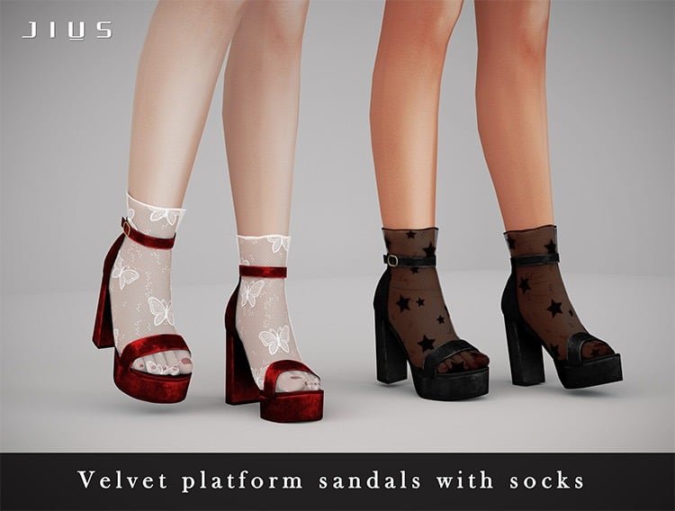06 velvet platform sandals with socks ts4 cc