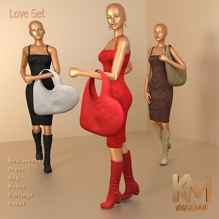 [KM] Love Set – Dress + Boots + Bag + Poses + Earrings