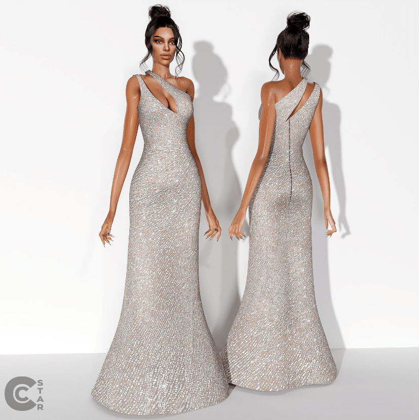 Long Sparkly One Shoulder Evening Gown for Female