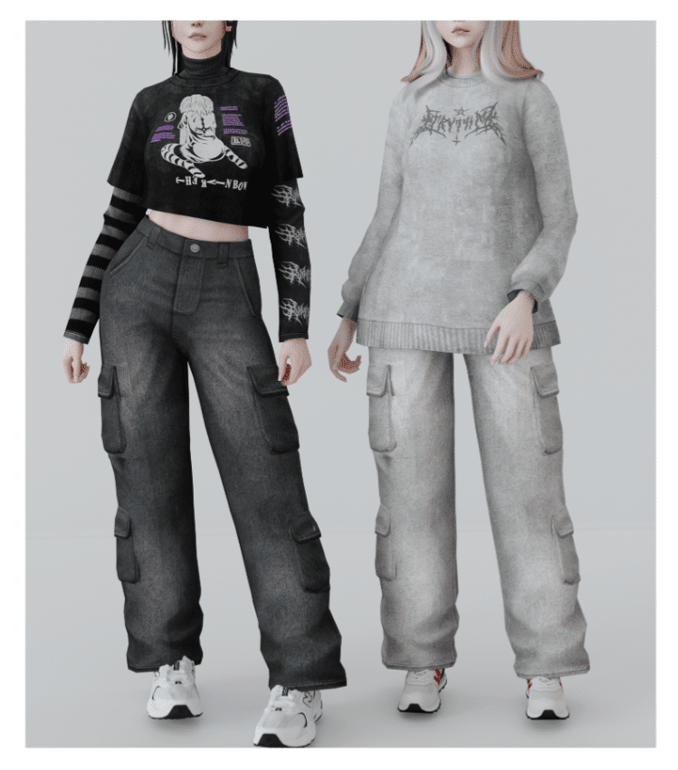 Comfy Clothes Set (Crop Top Long Sleeves/ Sweatshirt/ Cargo Pants) [ALPHA]