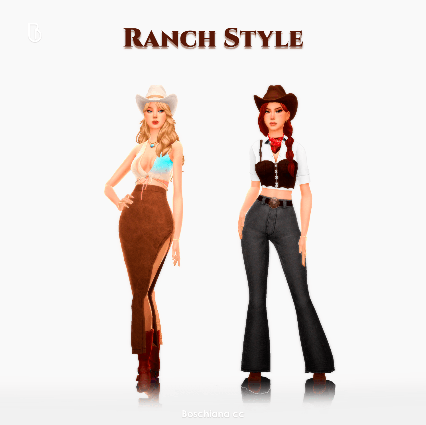 Ranch Style Set (Western Shirt/ Crop Top/ Long Skirt/ Jeans) [MM]