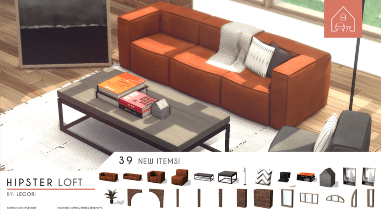 Hipster Loft Set ( Windows / Blocks / Arches / Chairs / Clutter / Rug / Lamp / Painting ) [MM]