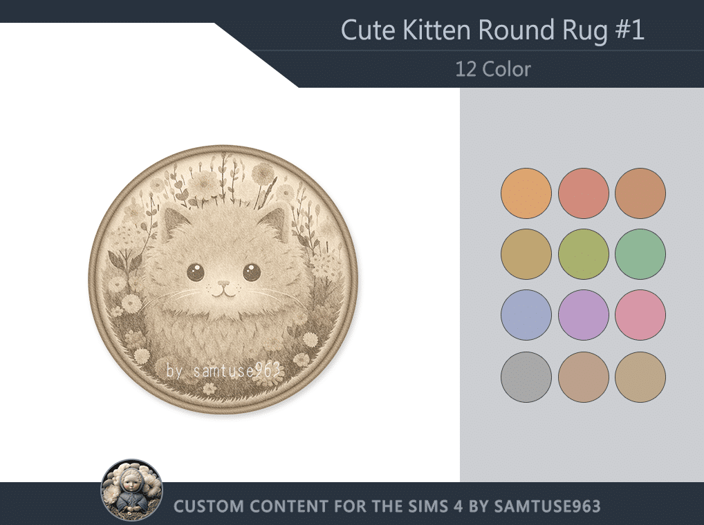 Cute Floral Kitten Round Rug [ALPHA]