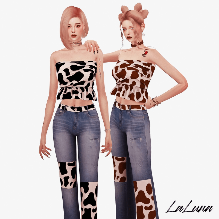 Cow Textured Tube Top and Jeans for Female [ALPHA]