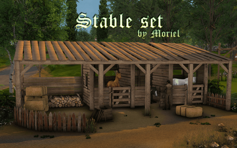 Horse Stable Set (Stable/ Firewood/ Cages/ Hays/ Fence) [MM]