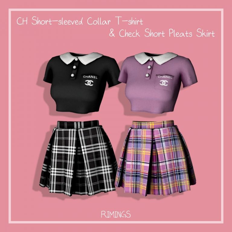 Chanel Designed Collared Crop Top with Pleated Skirt [Alpha]