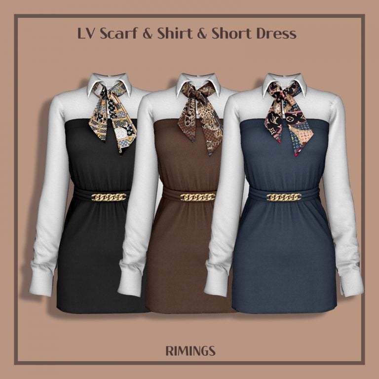LV Set of Scarf & Long Sleeves Mini Dress with Belt [Alpha]