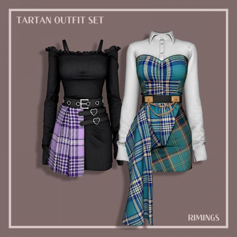 Tartan Outfit For Female ( Skirt / Belt / Off-Shoulder Mini Dress ) [Alpha]