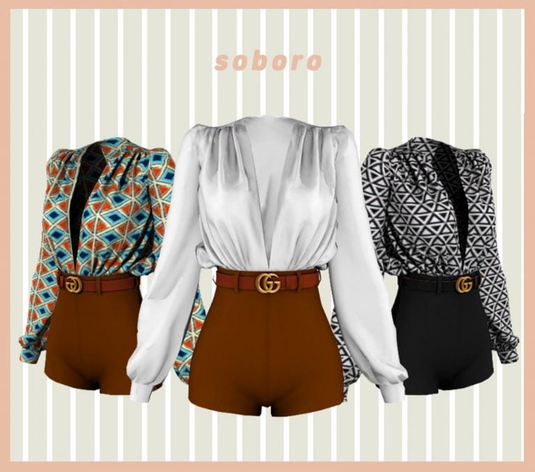 Shirring Two Piece Long Sleeves Outfit with Gucci Belt for Female[Alpha]