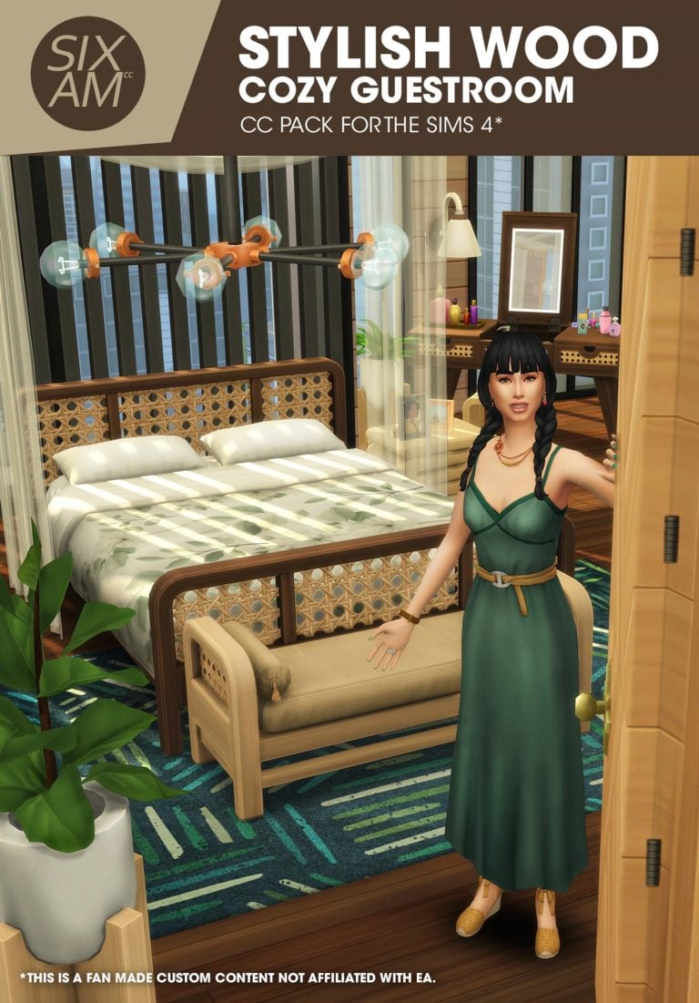 stylish wood cozy guestroom cc pack for the sims 4 overview sixam cc