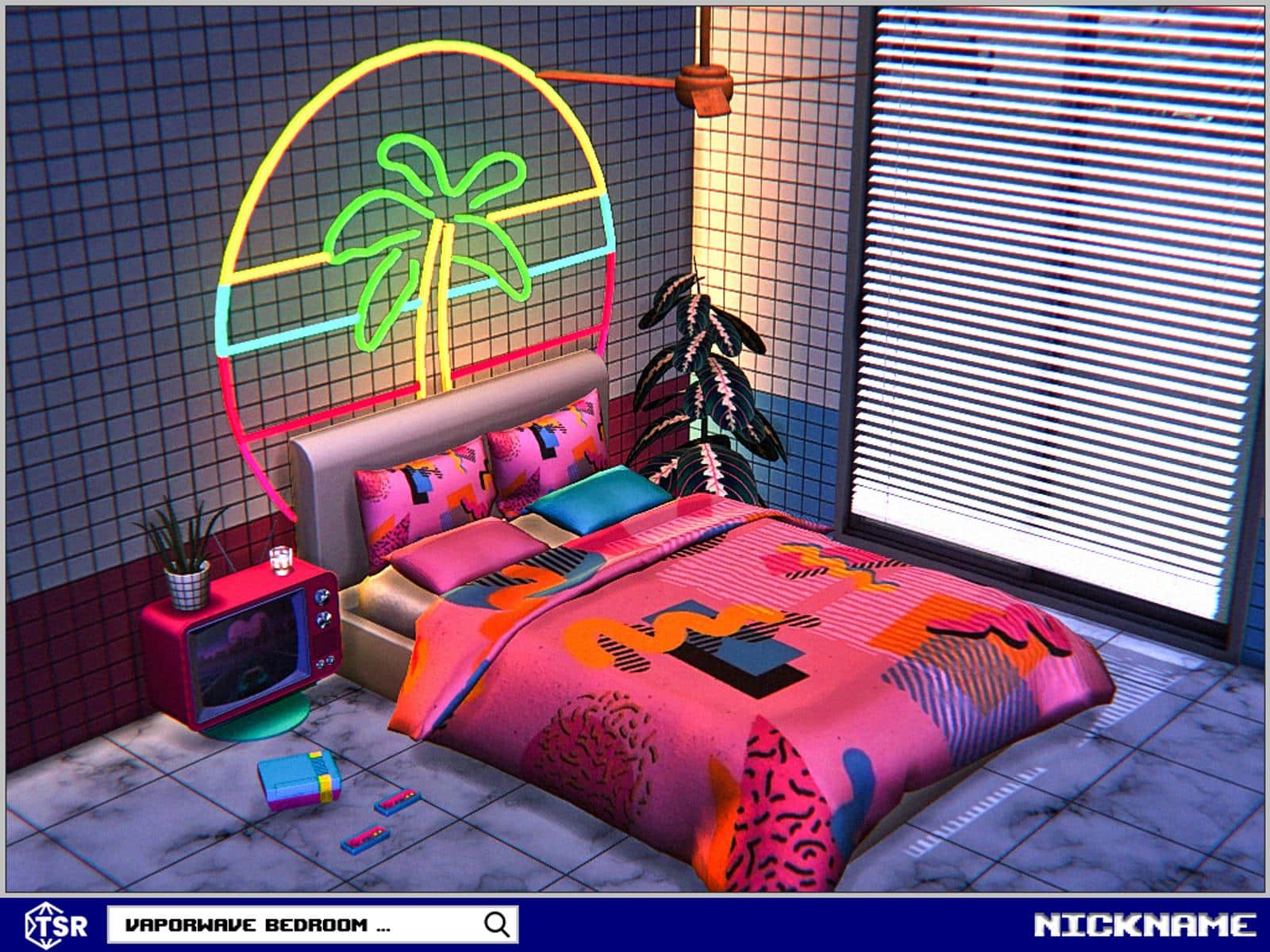 vaporwave bedroom set nickname sims4