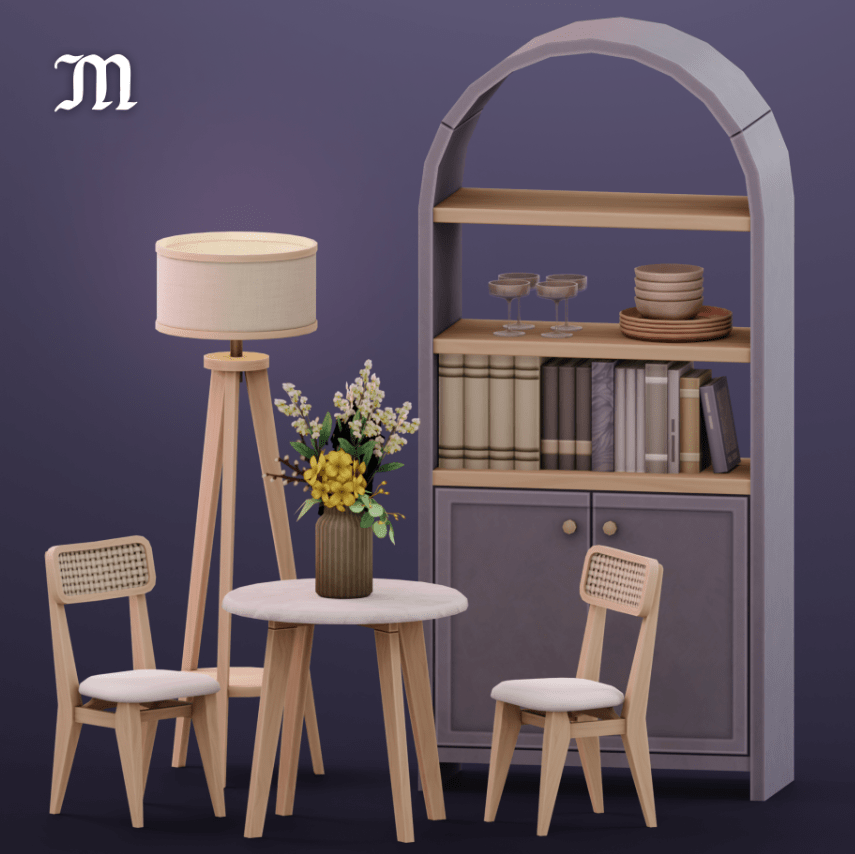 Sona Dining Set (Table/ Chair/Cabinet/ Lamp/ Vase/ Glasses/ Plates/ Book Stack) [ALPHA]