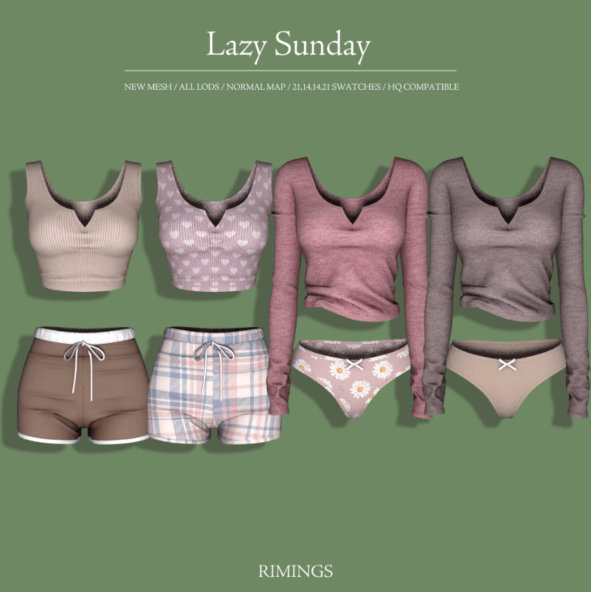 Lazy Sunday Set for Female (Sleeveless Crop Top/ Crop Top with Sleeves/ Panties/ Shorts) [ALPHA]