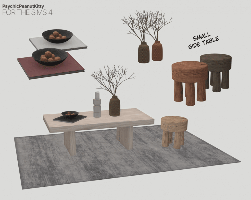 Small Living Room Set (Coffee Table/ Side Table/ Rug/ Candle/ Bowl/ Vase) [ALPHA]