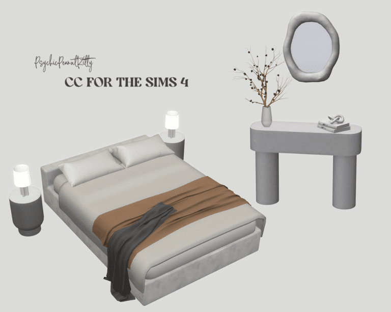 Modern Bedroom Set (Pillow/ Lamp/ Blanket/ Nightstand/ Bed/ Mirror/ Vase/ Book/ Table) [ALPHA]