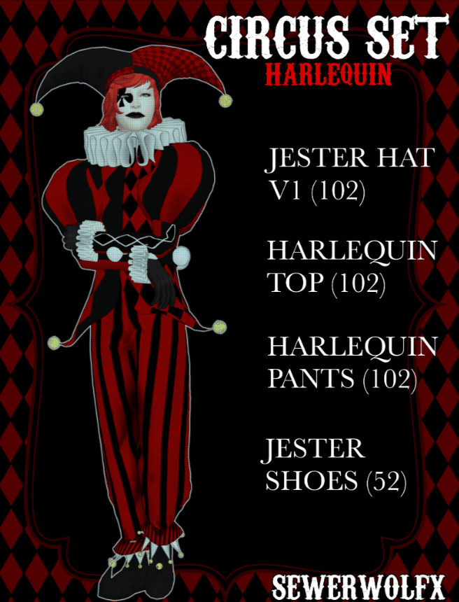 Circus Harlequin Set (Jester Hat/ Top/ Pants/ Jester Shoes) [ALPHA]