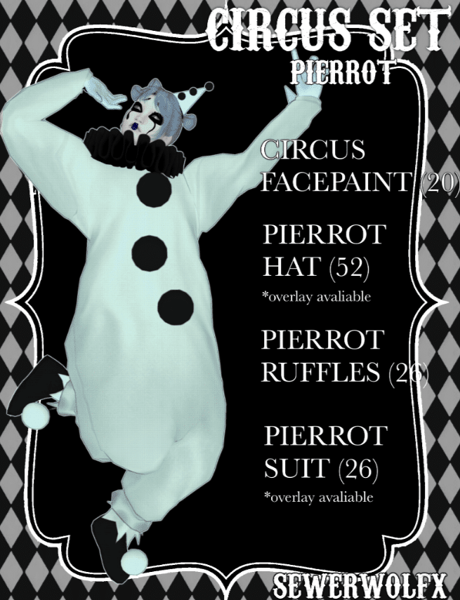 Circus Pierrot Set (Facepaint/ Pierrot Hat/ Pierrot Ruffles/ Pierrot Suit) [ALPHA]