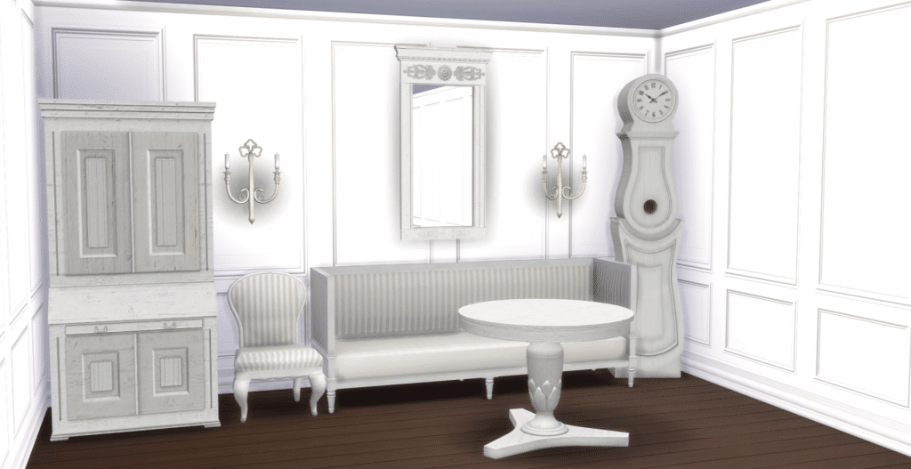 Palace Gustavian Set (Cabinet/ Lights/ Mirror/ Grandfather Clock/ Sofa/ Chair/ Table) [ALPHA]
