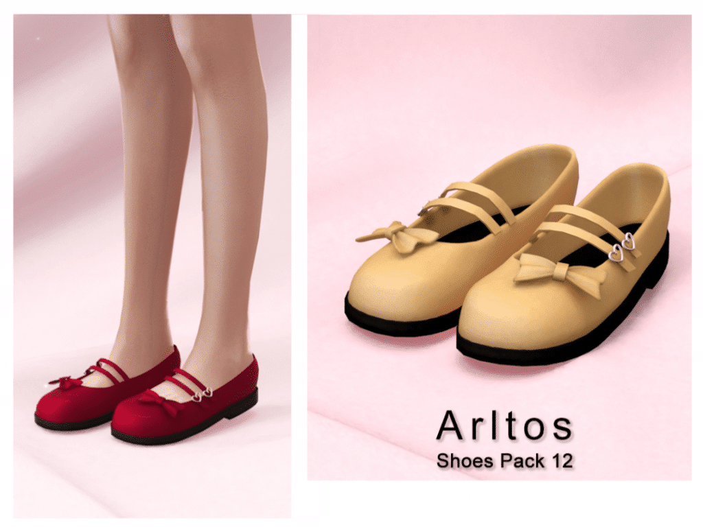 Flat Shoes with Heart Shaped Buckle Strap and Ribbon [ALPHA]