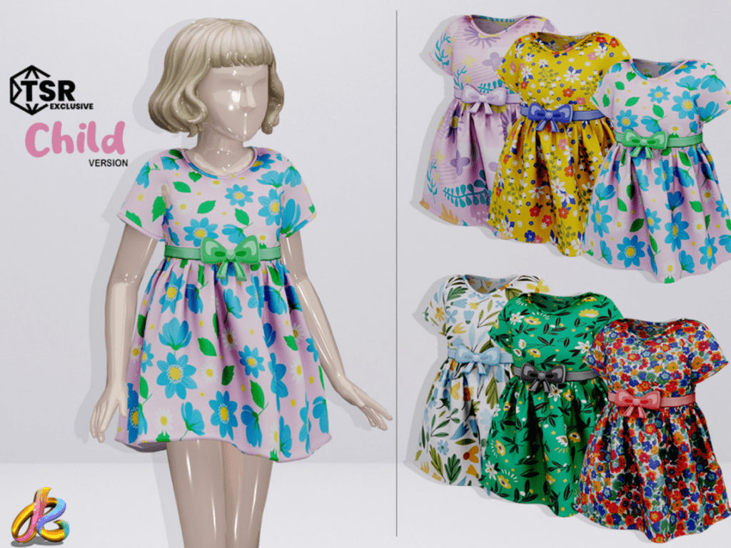 Short Floral Dress with Bow Belt Accessory for Female Children [ALPHA]