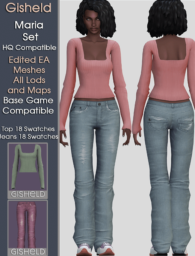 Low Cut Long Sleeve for Female with Denim Pants Set for Female [MM]