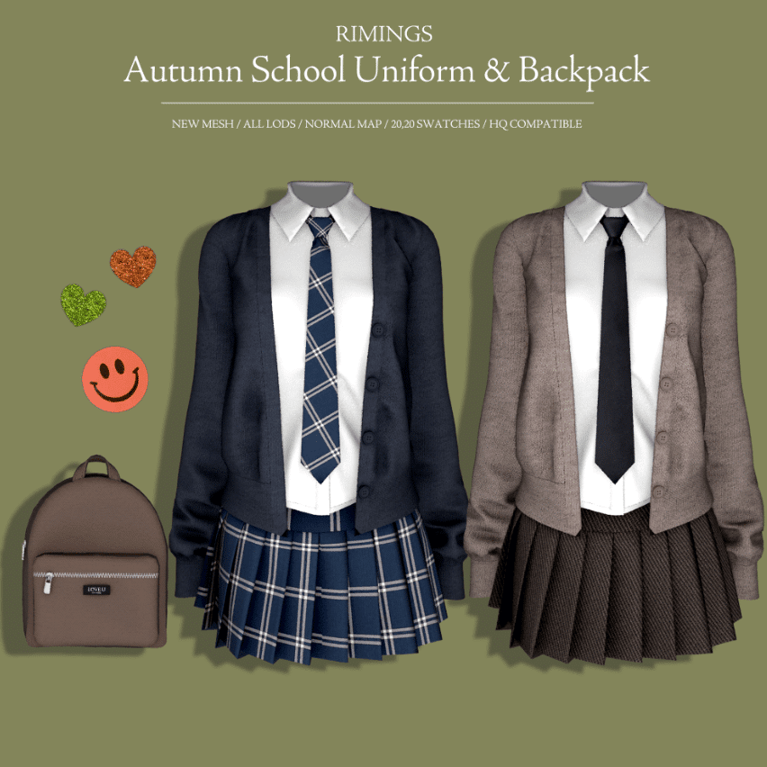 Autumn School Uniform Set for Female (Backpack/ Cardigan/ Skirt/ Polo/ Necktie) [ALPHA]