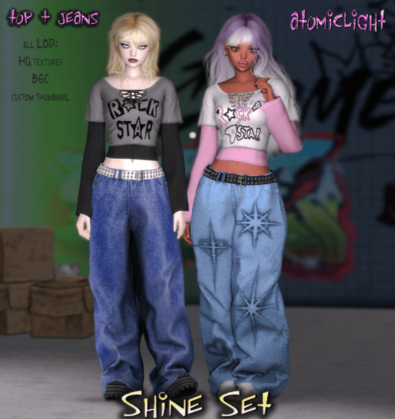 Shine Clothes Set for Female (Crop Top/ Denim Pants) [ALPHA]