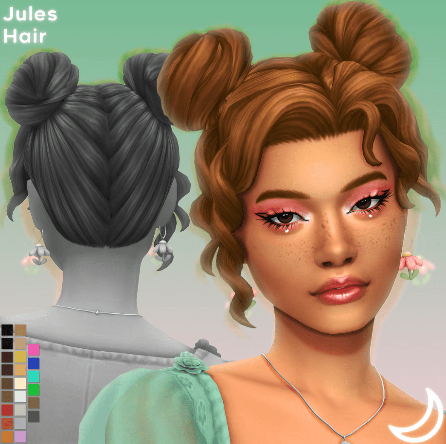 Jules Pigtail Bun Hairstyle with Curly Side Bangs for Female [MM]