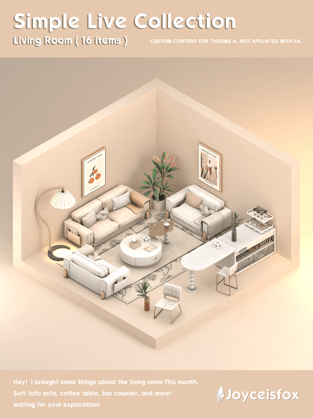 Simple Live Collection Living Room Set (Chairs/ Sofas/ Tables/ Lights/ Decors/ Plants/ Clutters/ Magazine/ Pillows) [ALPHA]