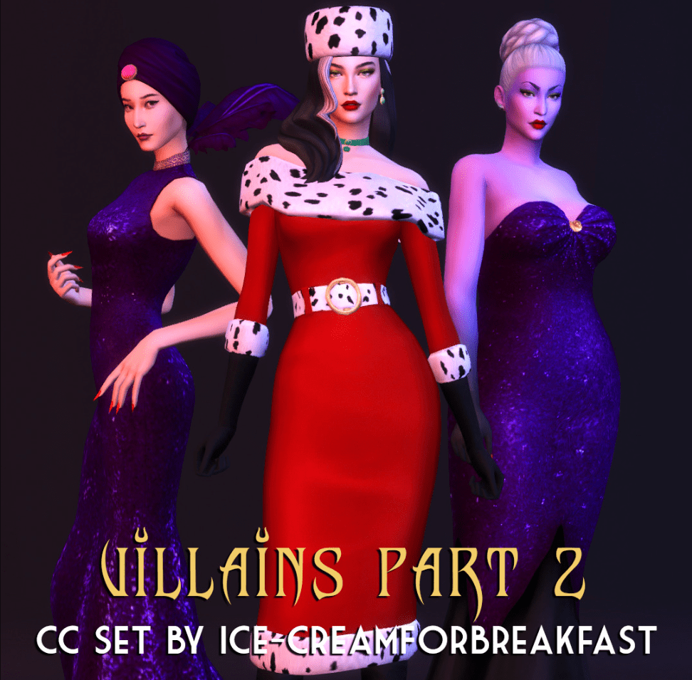 Villains Part 2 CC Set (Hat / Turban/ Dress/ Hair/ Nails/ Gloves/ Earrings) [MM]
