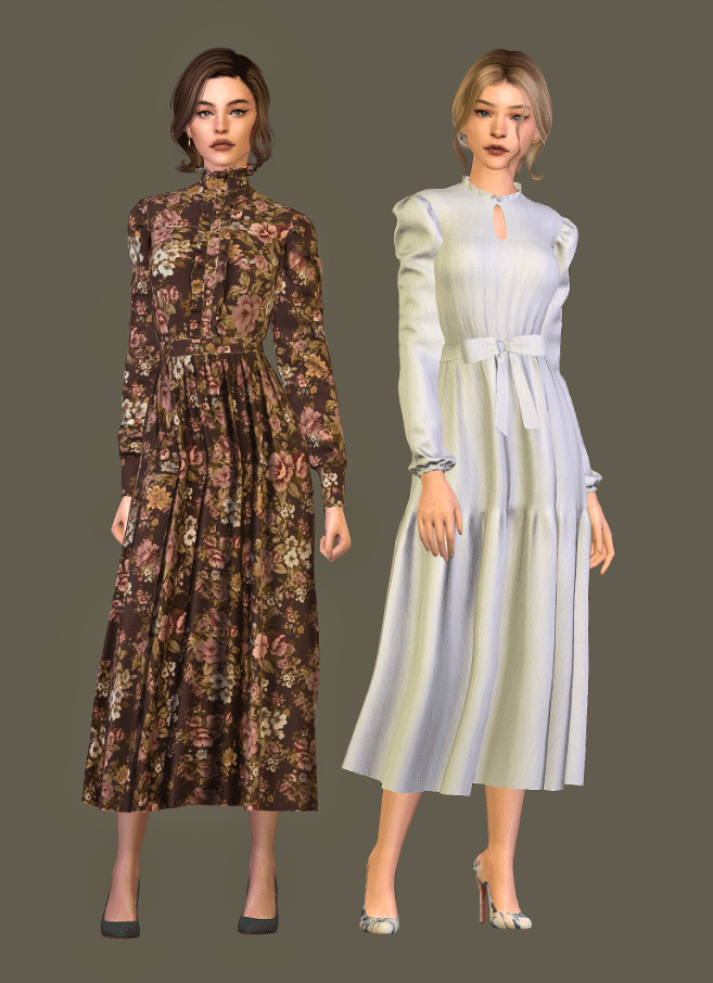 Elegant Dress Set for Female (Long Dress with Ruffles/ Long Dress with Bow) [ALPHA]