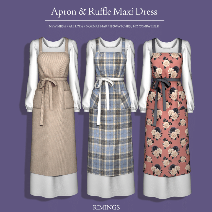 Apron & Ruffle Maxi Dress for Female