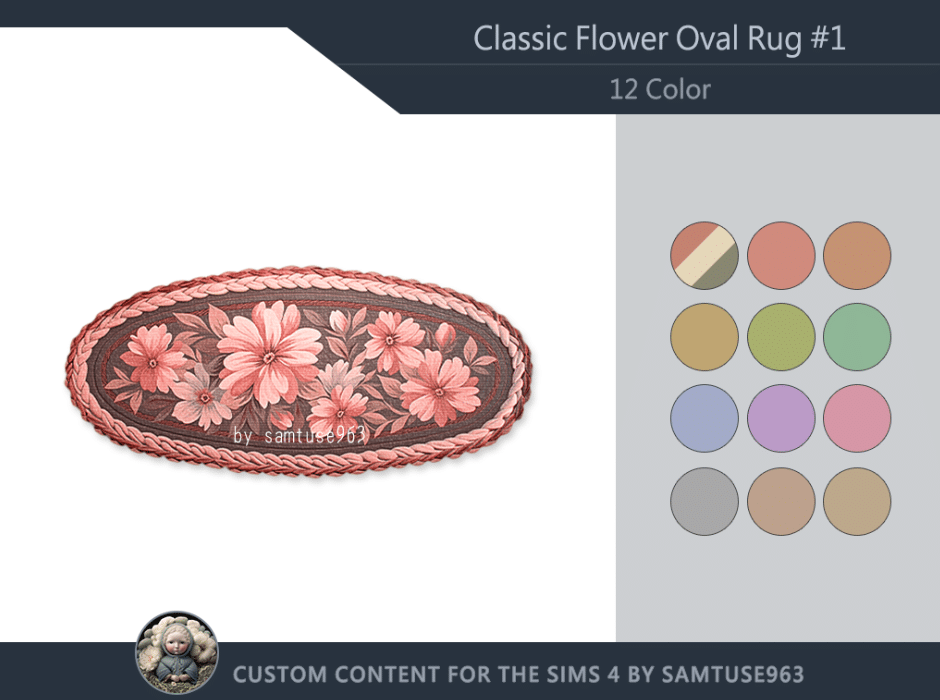 Classic Flower Oval Rug