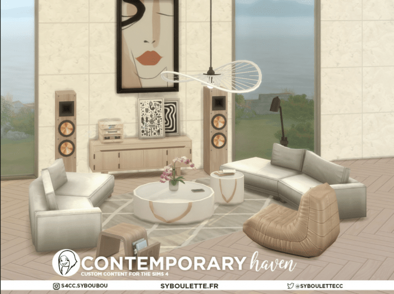 Contemporary Haven Furniture Set - Sofa Console Table Speaker Lamp Wall Art Rug Wallpaper