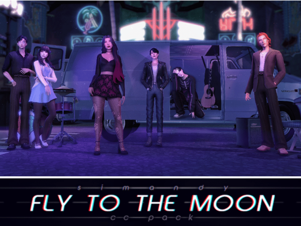 Fly To The Moon CC Pack - Hairs, Tops, Jackets, Sweater, Vest, Blazer, Dress, Pants, Jeans, Accessories