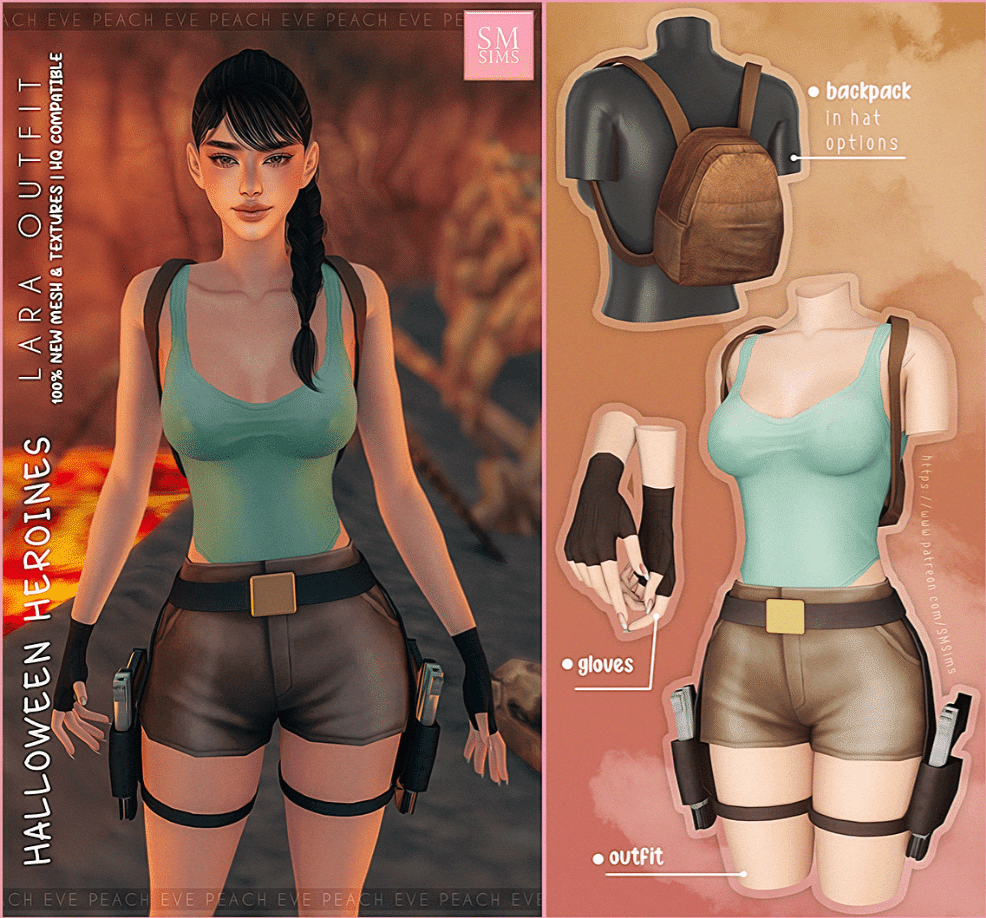 Lara Croft Halloween Outfit for Female (Backpack/ Gloves/ Tank Top/ Shorts) [ALPHA]