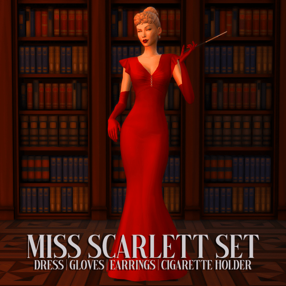 Miss Scarlet Set for Female (Dress/ Gloves/ Earrings/ Cigarette Holder) [MM]