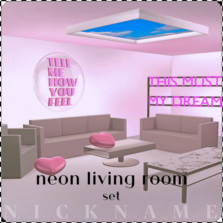 Neon Living Room Set (Sofa/ Loveseat/ Chair/ Coffee Table/ Heart Pillow/ Ceiling Light/ TV Stand/ Decors) [ALPHA]