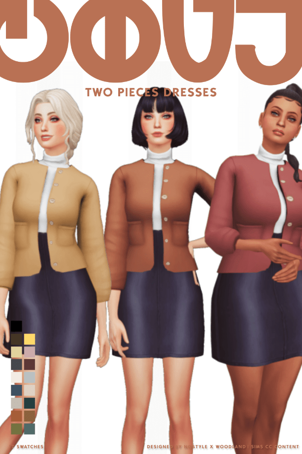 Cove Two Piece Dresses Set for Female (Skirt/ Turtleneck Top/ Blazer) [MM]