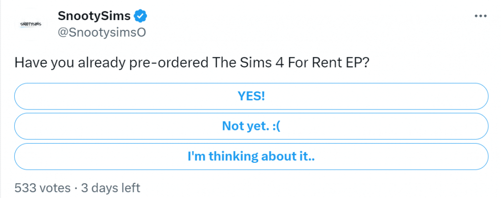 A tweet from SnootySims - Spotlight on Simmers 4
