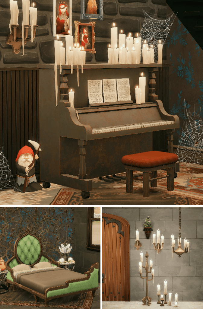 Spoopy Unliving Halloween Set - Piano, Candles, Fireplace, Bed MM